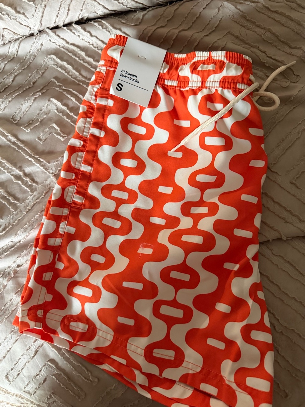 Orange & White Swim Trunks - men’s Size S